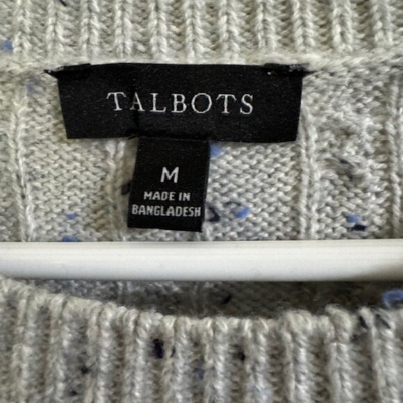 Talbots Gray Donegal Sweater Blue Speckled Neps Knit Pullover Rustic Cottagecore - Picture 2 of 8